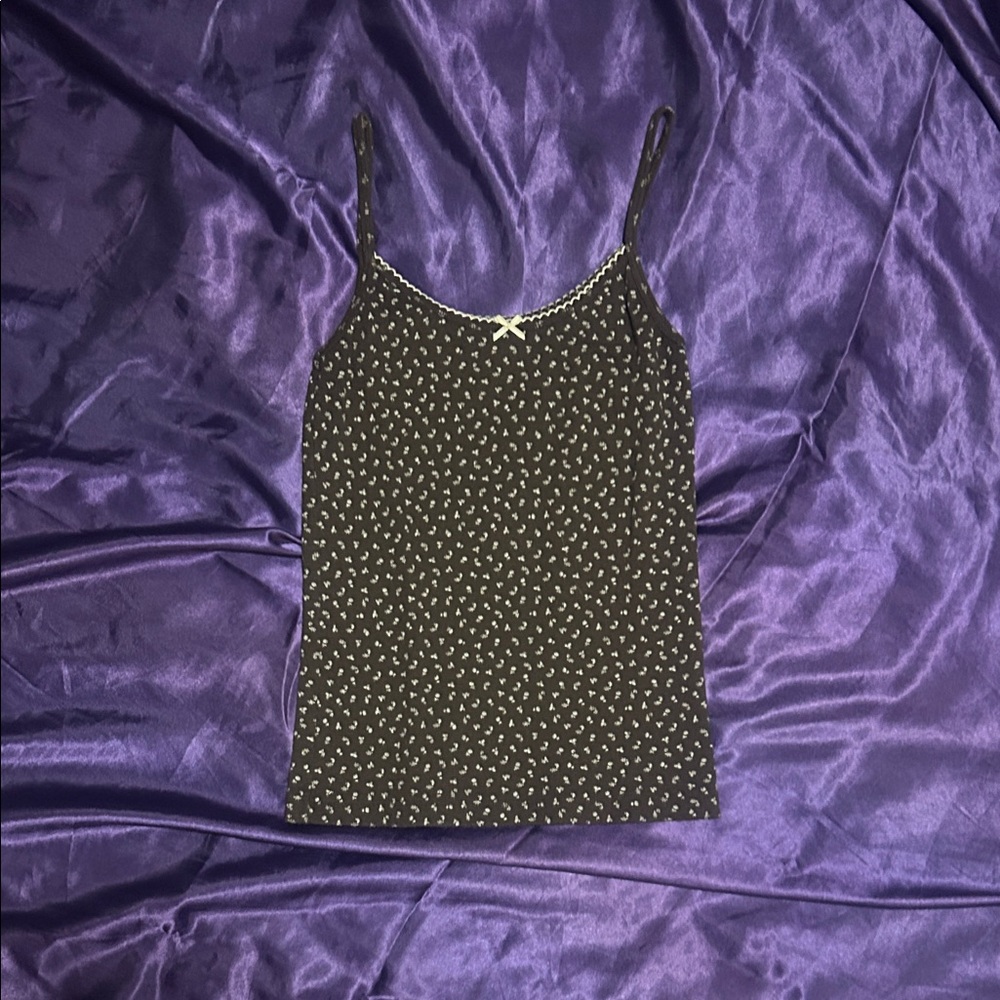 Brandy Melville Black Ditsy Print Cami with Contrast Trim